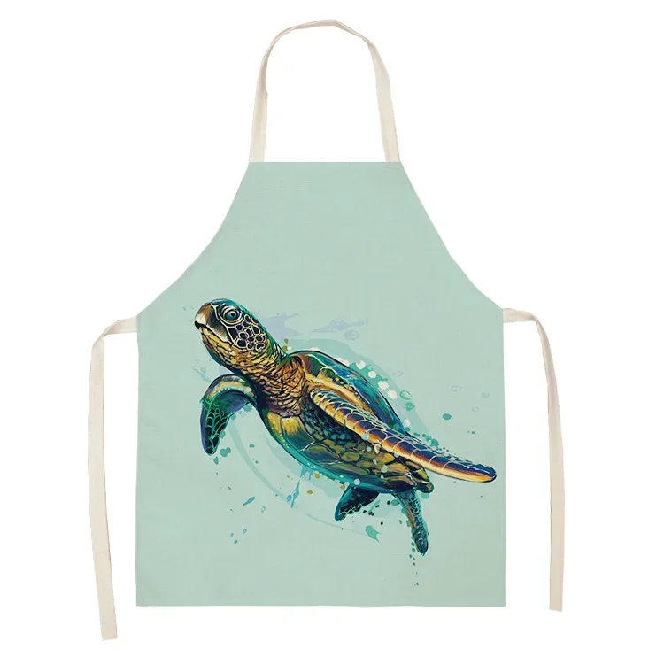 Schildpad Oceaan Kleur Print Huis Keuken Schoonmaken Mouwloos Schort Handgeschilderde Cartoon Schildpad Patroon Koken Bakken Slabbetje