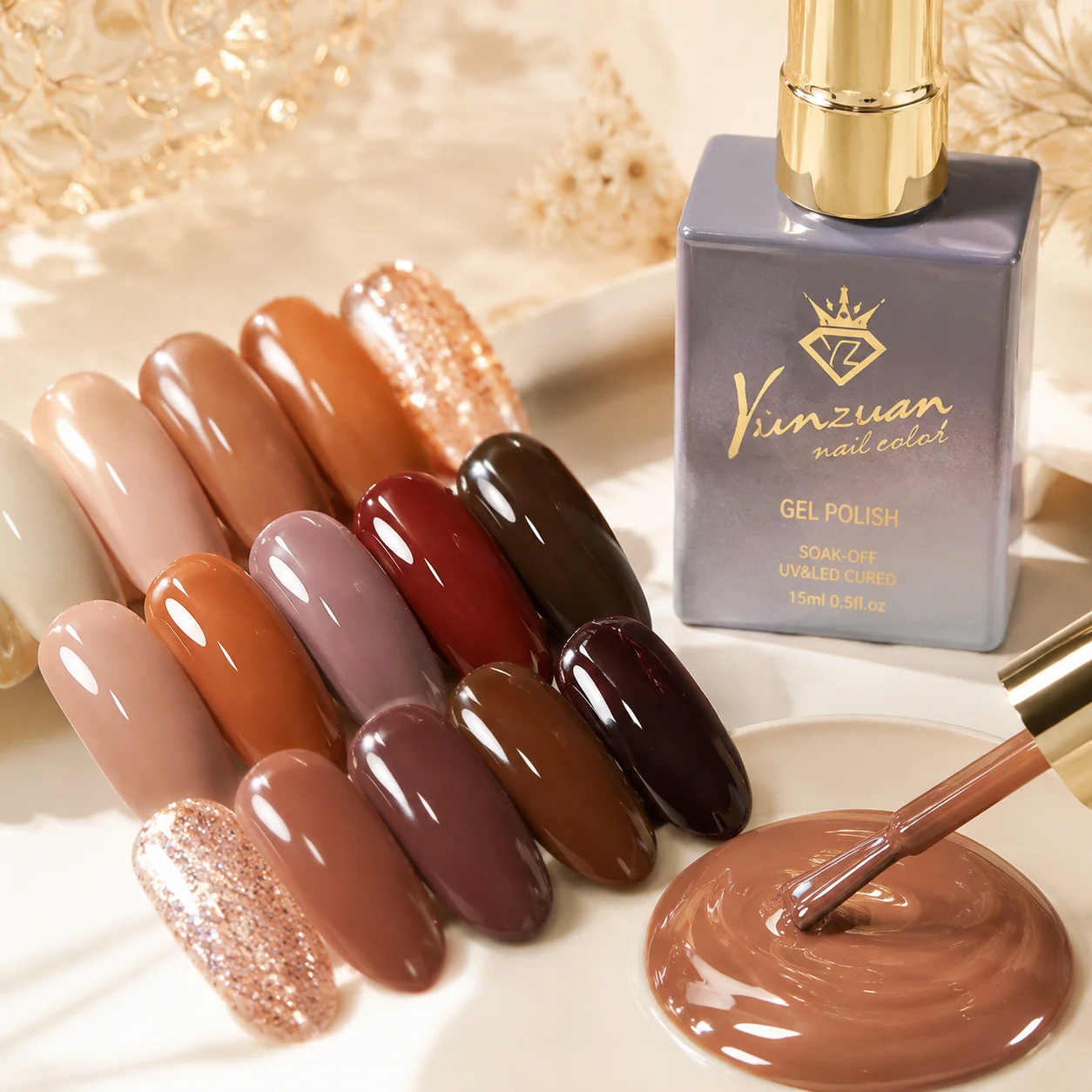 Yunzuan 30 Colors Maillard Mocha Gel Nail Polish 15ml Warm Nude Brown Soak Off UV LED Nail Gel