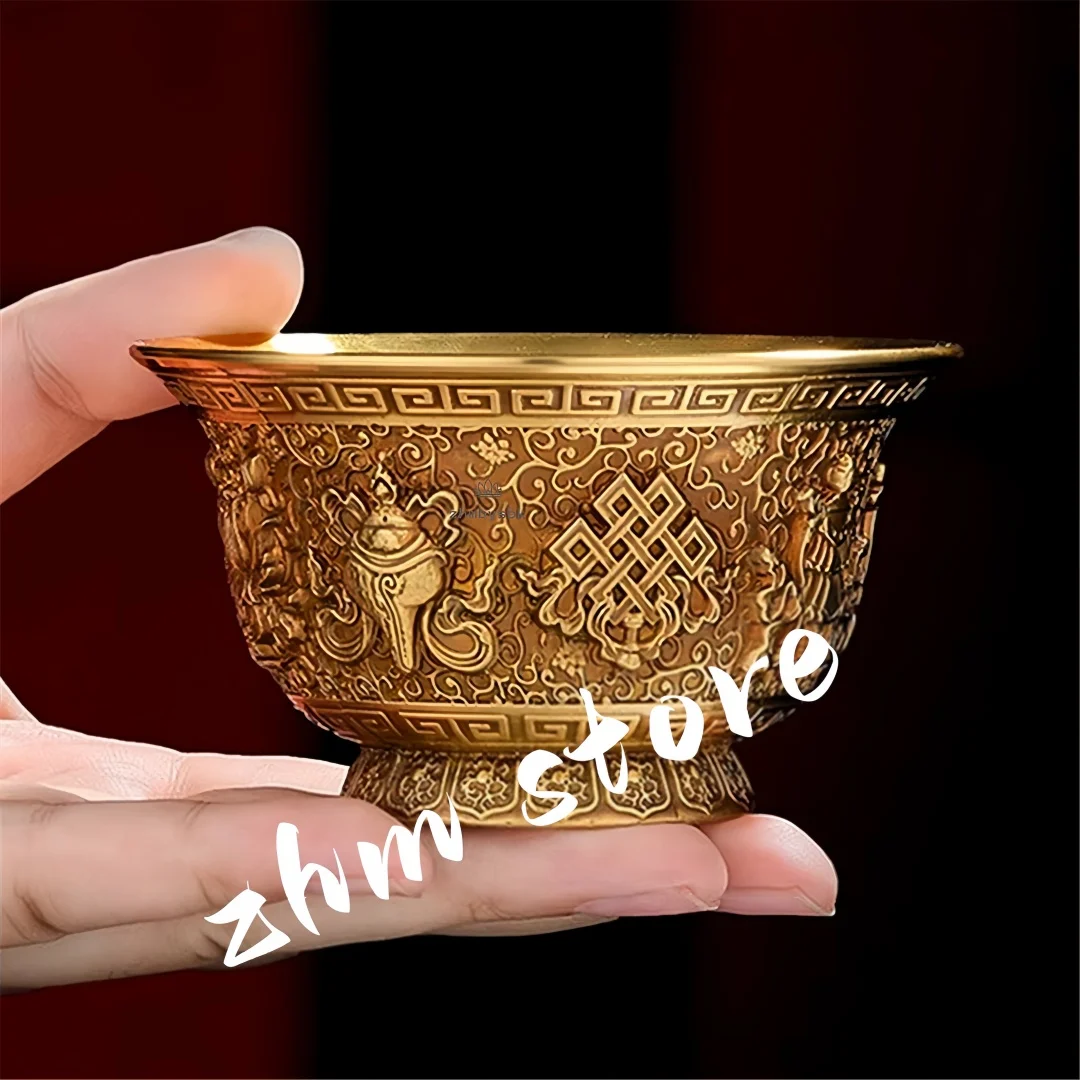 

Engraving Buddhism Bowl Handicraft 8.7 CM Bronze Eight Auspicious Tibetan Holy Water Cup Tantric Bowl Altars Indoor Decorative