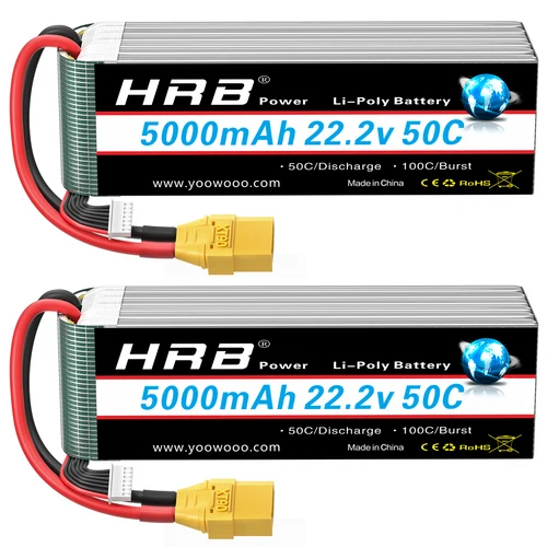 クワッドコプター用hrb-lipoバッテリー,rcドローン,飛行機,車,モンスター,50c,xt90コネクター,22.2v,5000mah,1個,2個