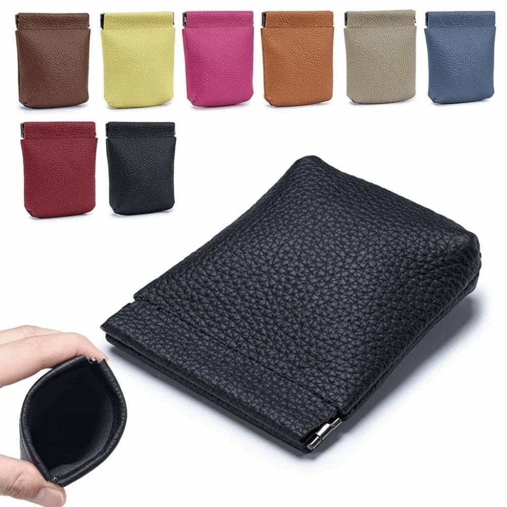

Портативный самозакрывающийся мини-кошелек для монет, кожаная однотонная сумка для ключей, сумка для хранения, мужская сумка