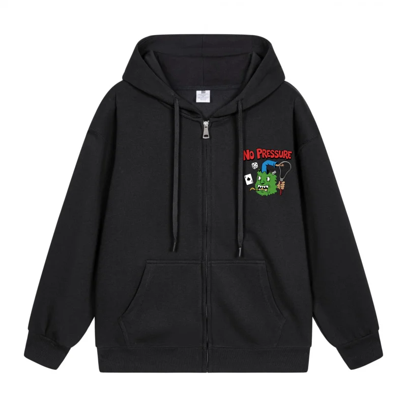 

Men's Zip-Up Hoodie Green Monster With Red Text 2025 New Style Casual Couples’ Style Couples’ Style