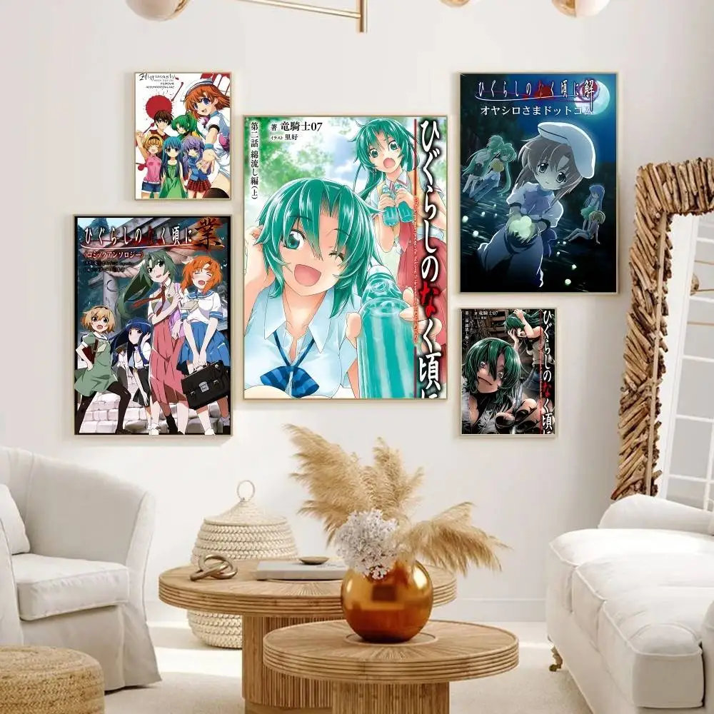 Cartoon Anime H-Higurashi When They Cry Classic Vintage Posters Whitepaper Prints Posters Artwork Kawaii Room Decor