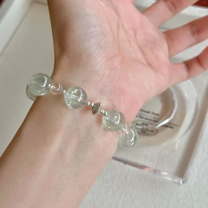 Natural green fluorite white crystal bracelet women's fresh and simple design single circle crystal bracelet gift jewelry