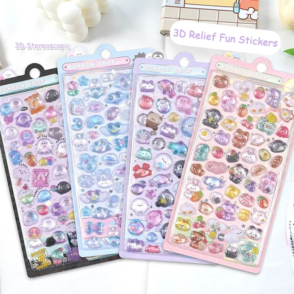 Sweet Animal Jelly Scrapbook Journal Sticker Student 3D Stereo Cute Cat Puppy Bunny Sticker DIY Decor Kpop Photocard Sticker