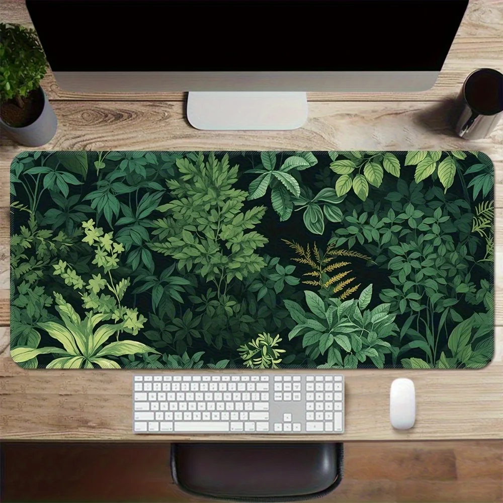 Precise Seam Edge, Jungle Green Leaf Design, Washable Desktop Pad, Suitable for PC Games And Office Platform Additions