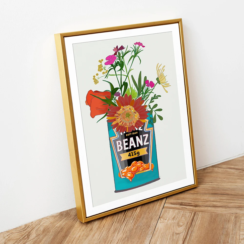 

Retro Beans Floral Art Print Kitchen Poster Dopamine Decor Food and Drink Vintage Quirky Wall Canvas Painting For Living Decor