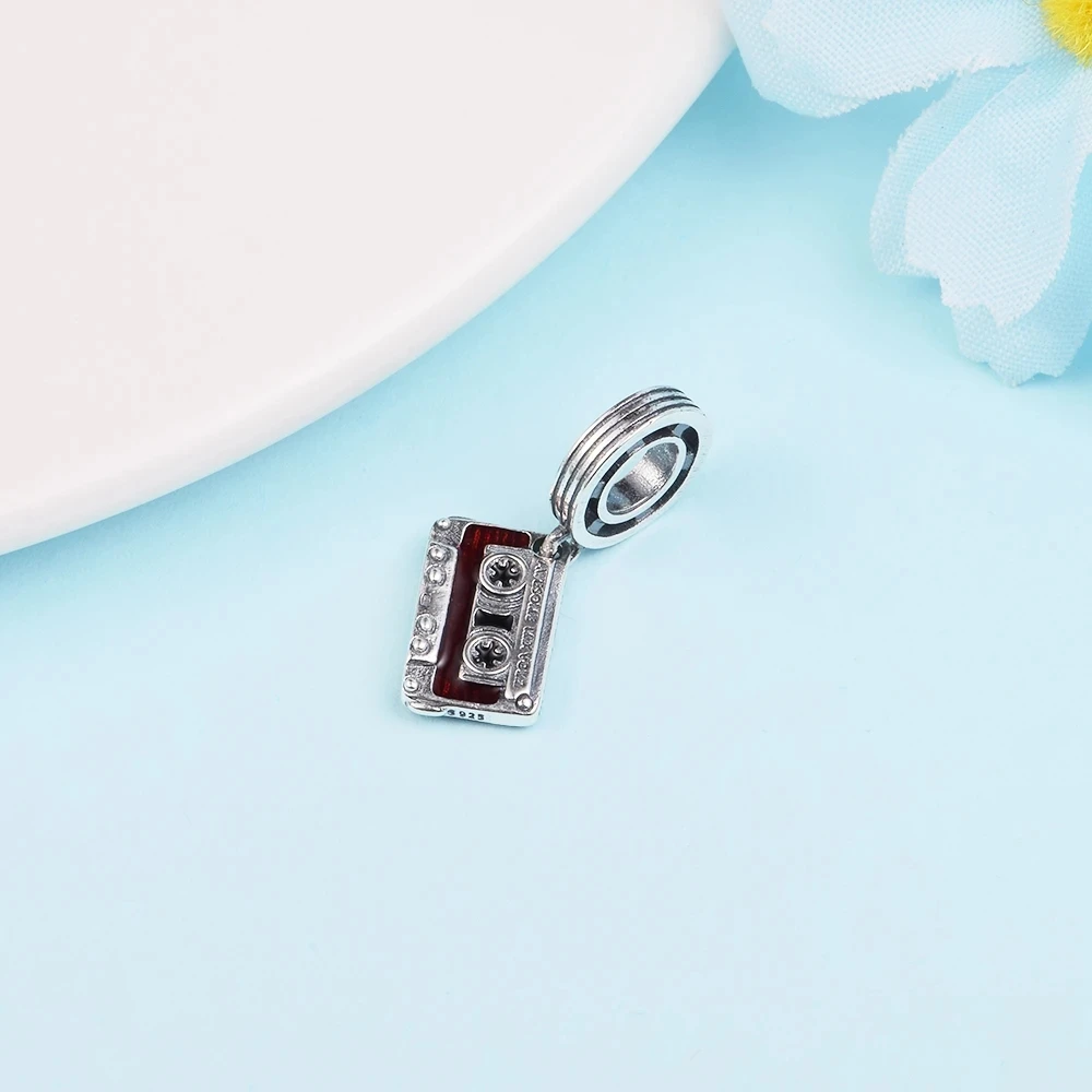 Galaxy Cassette Tape Dangle Charm Enamel New Mother Kids Sterling Silver Female Love Bracelets Charms for Jewelry Making