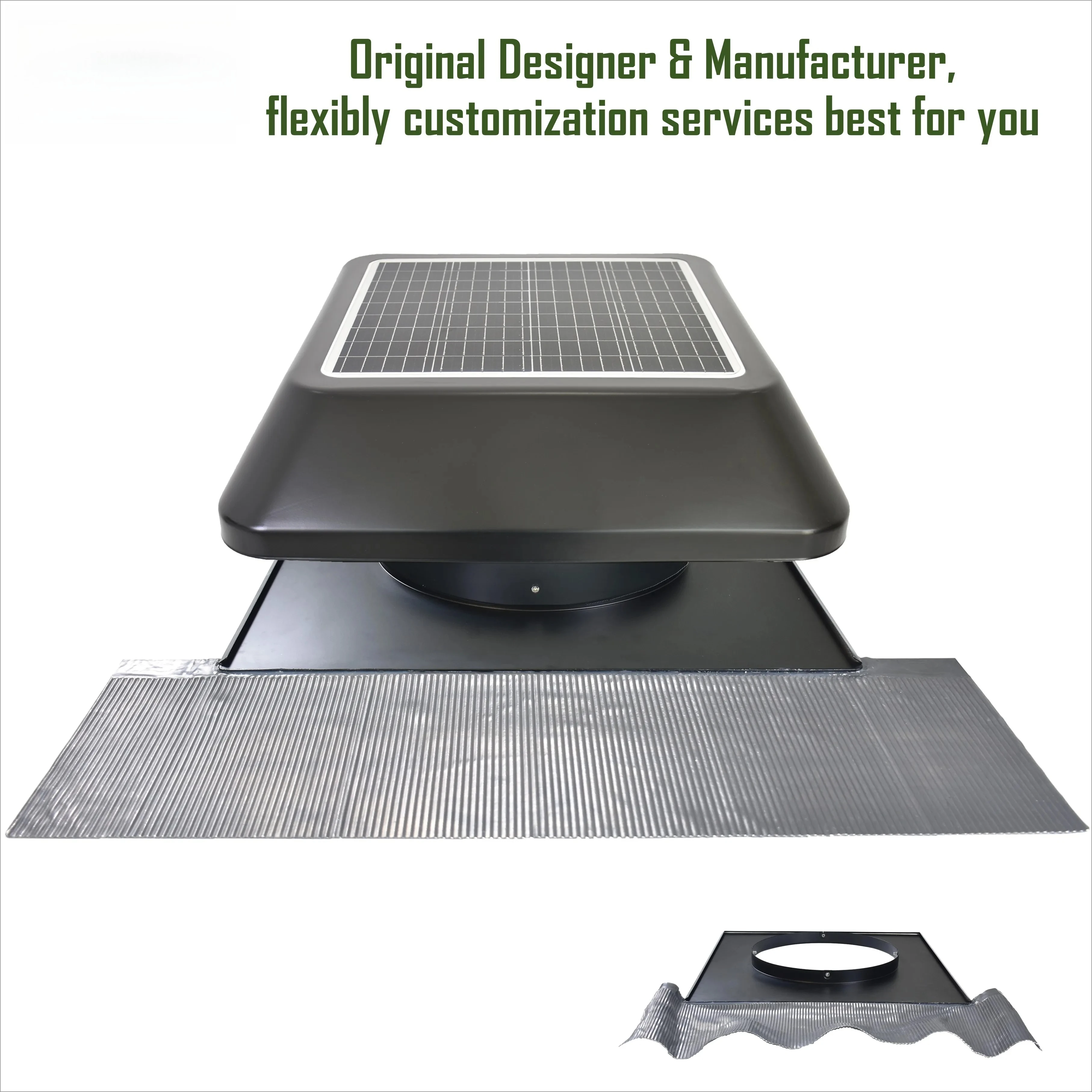 سقف علوي نفق تنفيس الهواء الأخضر 14 ''25 واط تعمل بالطاقة الشمسية العلية الحرارة النازع الهواء المروج عالية السرعة تيار مستمر مروحة تهوية السقف