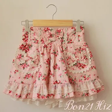 Princess sweet lolita skirt BOBON 21 exclusive original lovley strawberry lace bow summer cotton skirts under pants skirt B1015