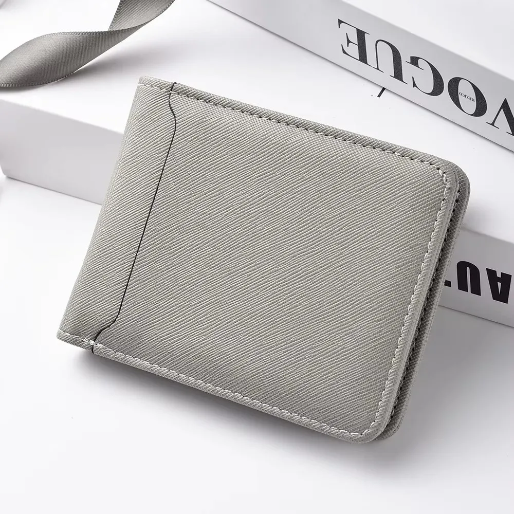 Simple Business Short Wallet PU Multiple Card Slots Card Holder Solid-Color Large Capacity Male Wallet For ID Card Bank Card