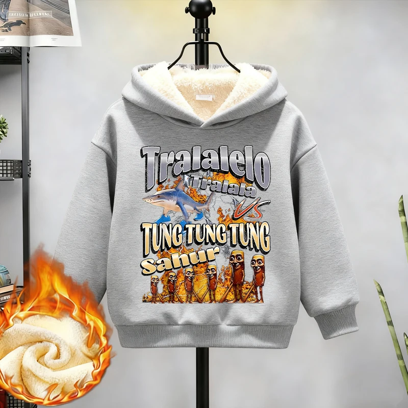 

Italian Brainrot Kids Hoodies Tralalero Tralala Boys Girls Clothes Winter Thicken Sweatshirt Long Sleeves Children Pullover Gift