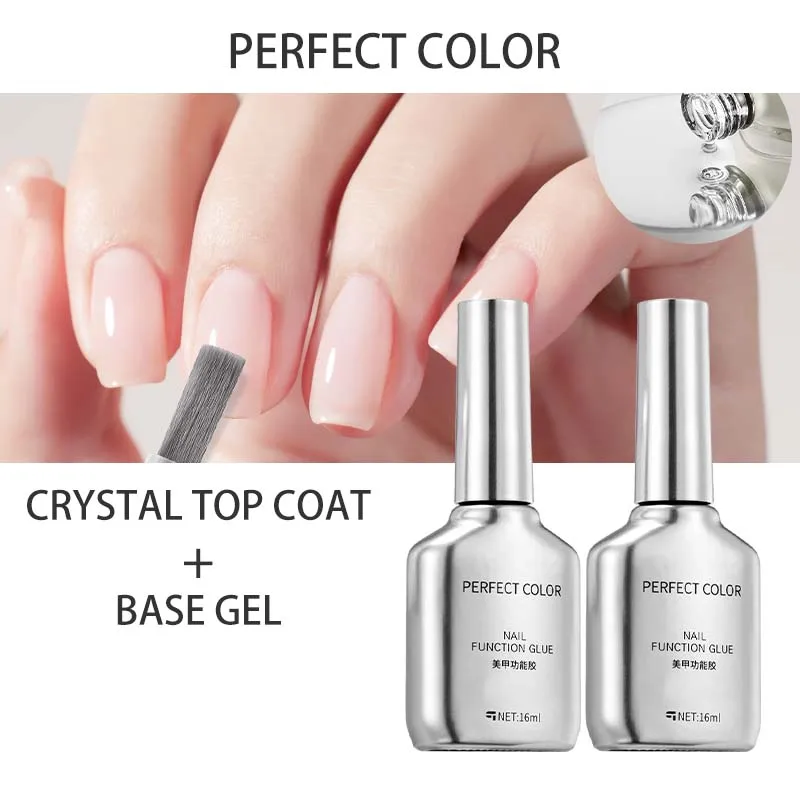 

PERFECT COLOR 2pcs 16ml Gel Top Coat and Base Coat Set,No Wipe Top Coat and Base Coat,Long Lasting UV Gel