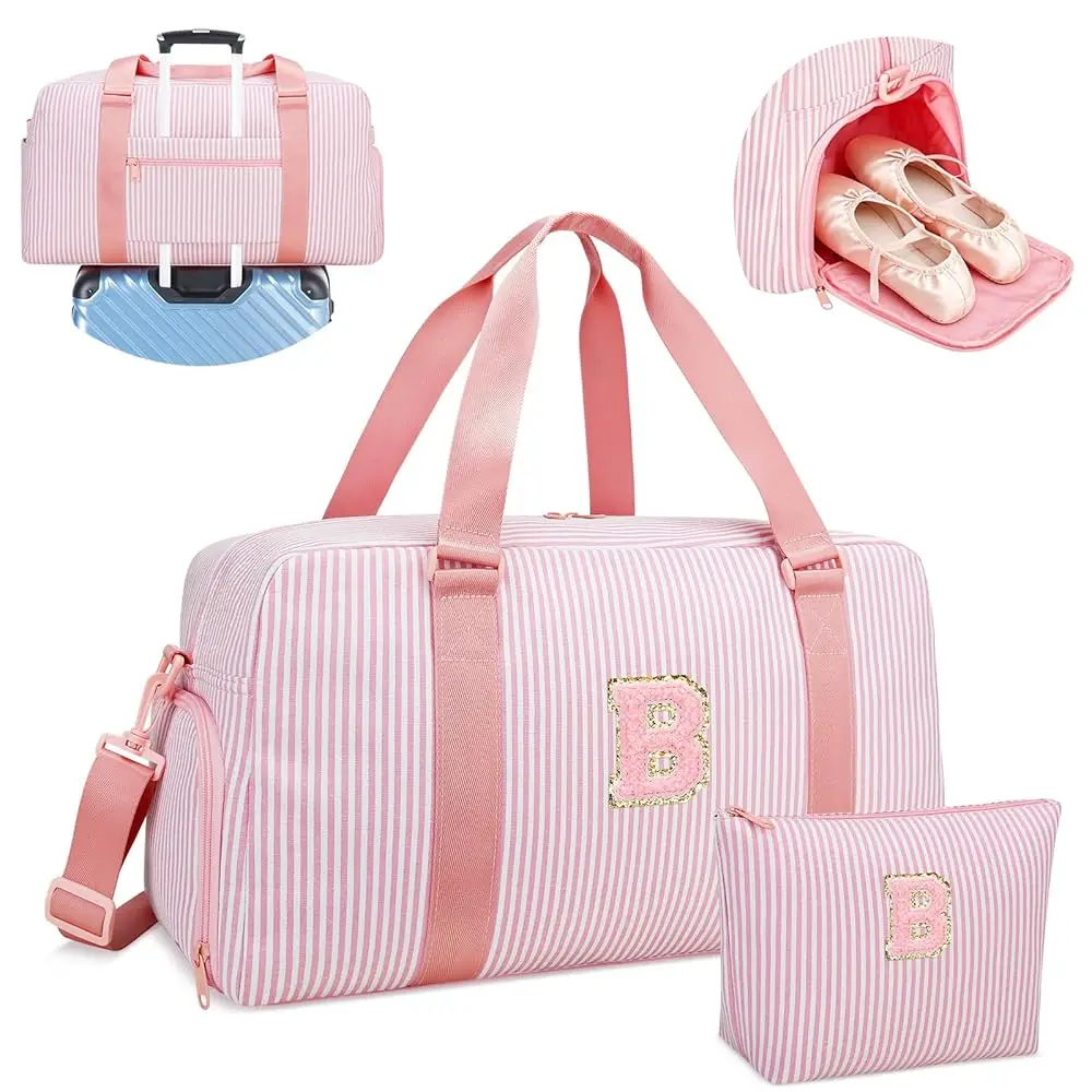

Free ShippingBirthday Gifts for Teen Girls - Initial Travel Duffle Bags, Personalized Overnight Weekender Bags with Shoe Compar
