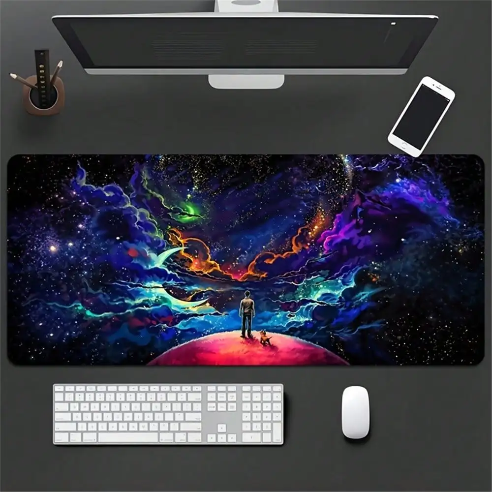 Extra-Large Gaming Mouse Pad Featuring An Anime Starry Sky Design, With A Rubber Base, Rectangular Non-Slip Surface, Precision Edges, Washable, And Suitable For