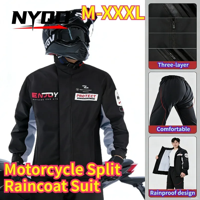 

Motorcycle Split Raincoat Suit for Men Women Waterproof Reflective Thick Rain Jacket Pants Electric Vehicle Riding Rain Gear