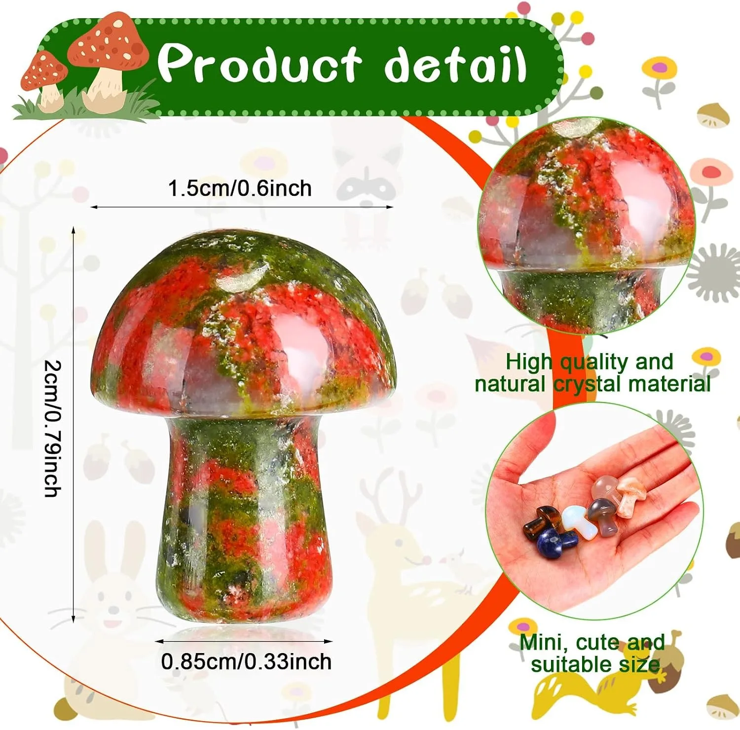 10/20/30Pcs Crystal Mushroom Decor Mini Sculpture Mushroom Worry Stone Figurines Bulk Gemstone Witchcraft DIY Meditation Garden