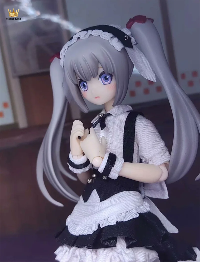 Handmade 1/12 Scale Cute Japanese Anime Maid Dress Rabbit Ear Uniform Set Fit 6inch Figma Shf Azone Action Figures Body Model