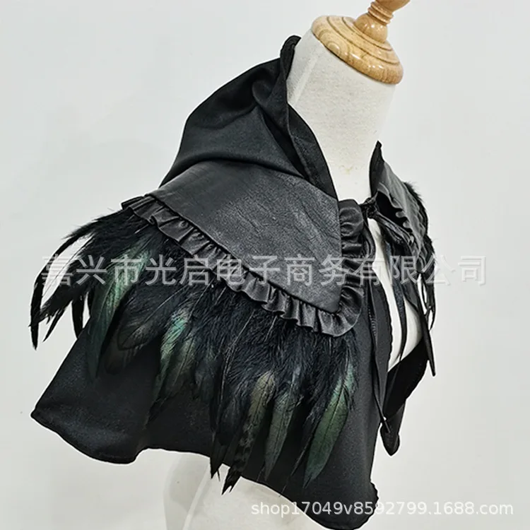 สไตล์โกธิค Ruffled Edge หนัง Feather Shawl ปลอม Masquerade เครื่องแต่งกายอุปกรณ์เสริม