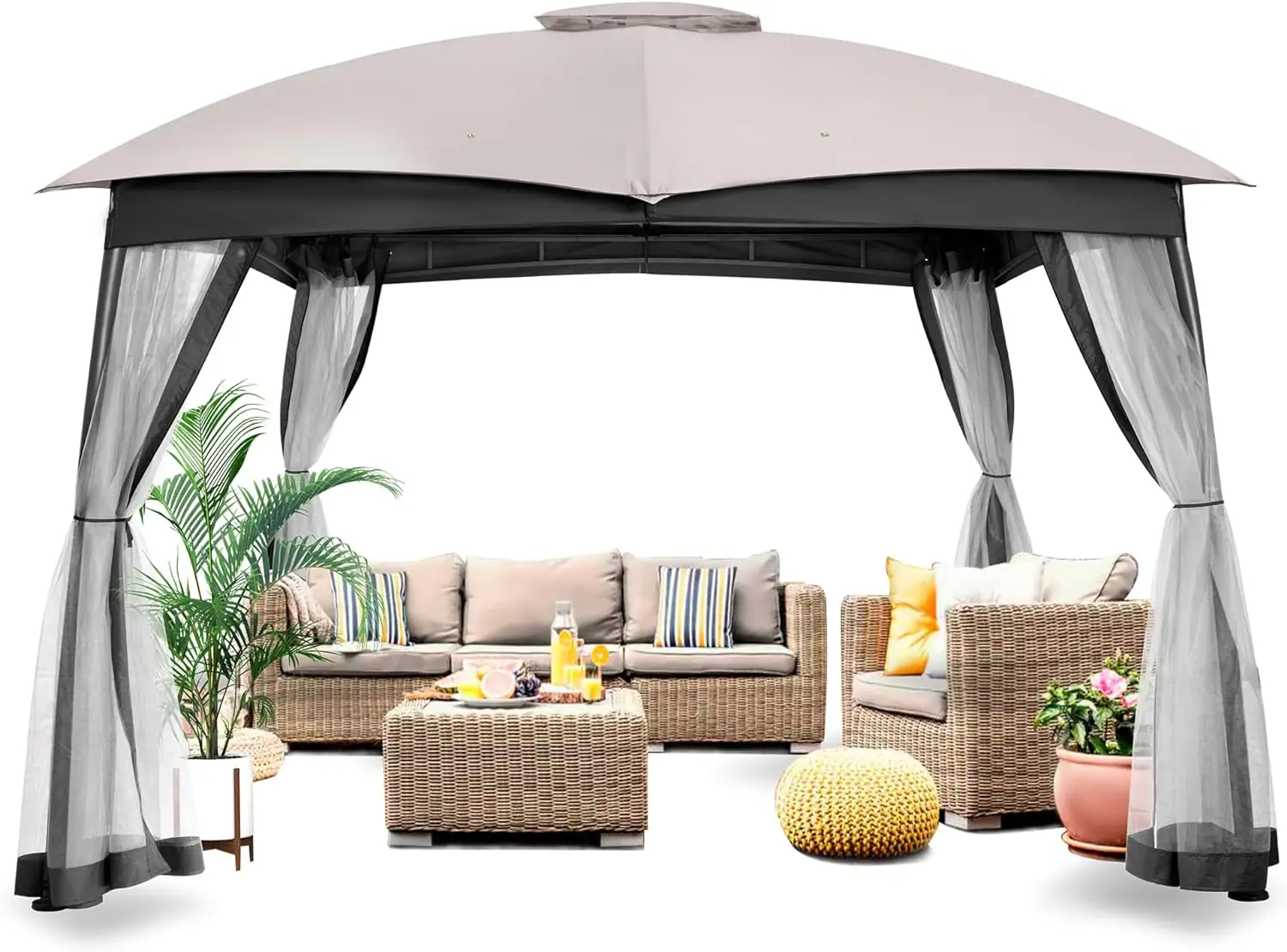 

FAB BASED 10x10 Double Vent Canopy Gazebo for Patio with Netting Screen, Outdoor Heavy Duty Steel Waterproof and Portable Gazeb