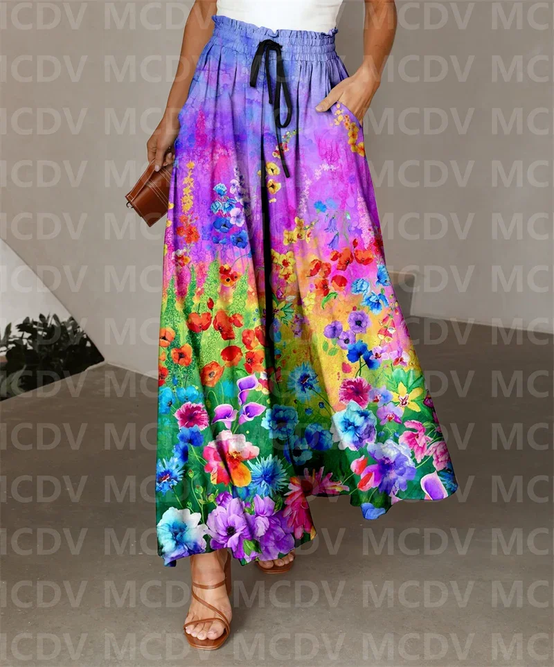 

Women's Wide Leg Pants Bright Flowers 3D Printed Women's Casual Pants 01