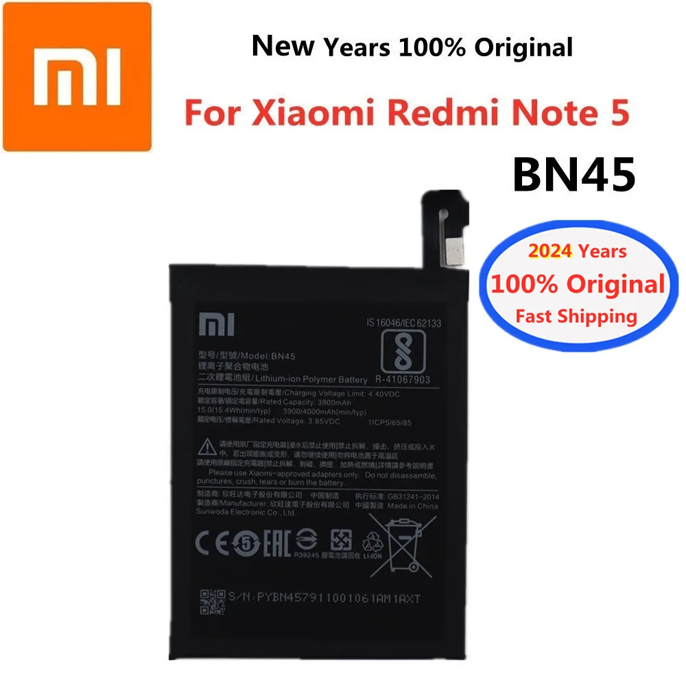 

Оригинальный аккумулятор Xiao mi 2024 года, BN45 для Xiaomi Redmi Note 5, Note5, 100% мАч, фотоаккумулятор, быстрая доставка