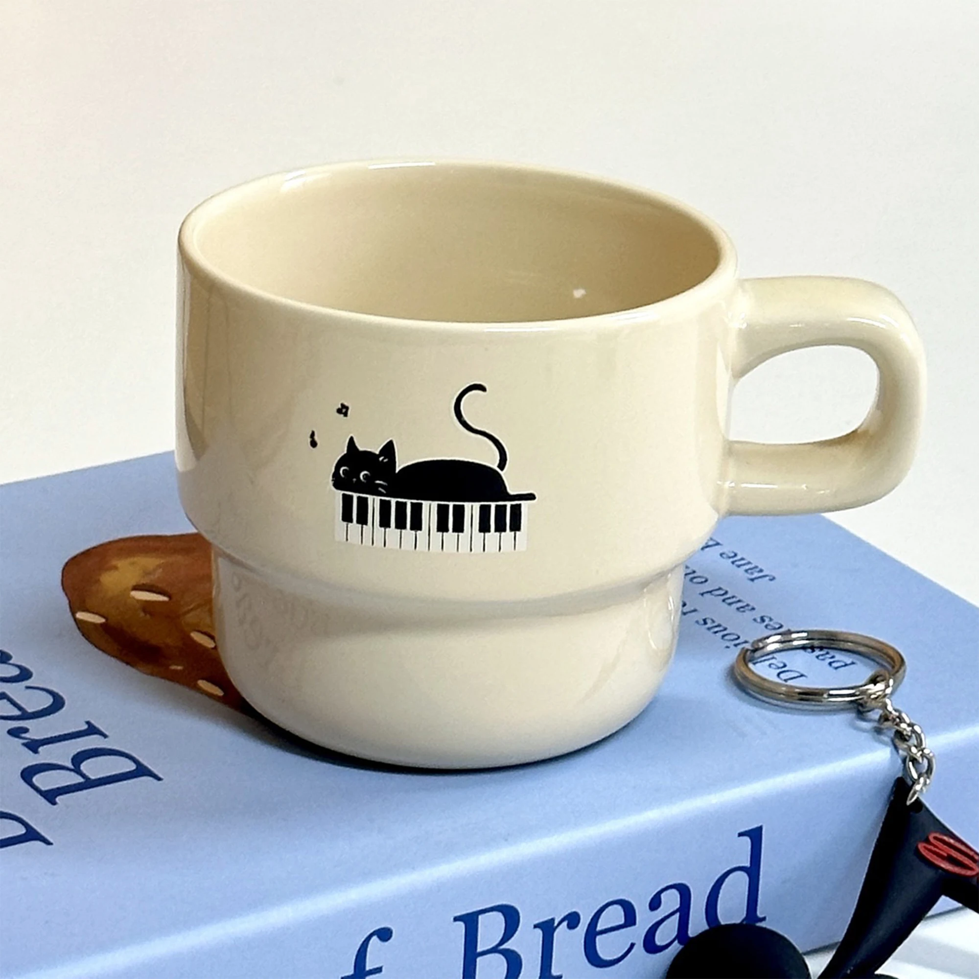 Music Gift Ceramic Mug, Piano Pattern Coffee Cup with Handle, Unique Gift for Him Her, Office Home Drinking