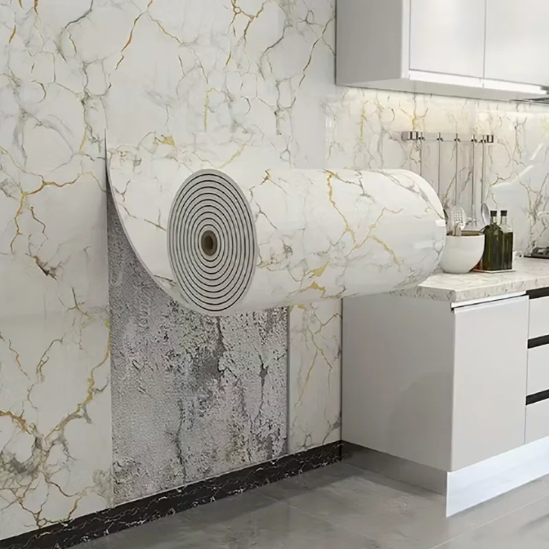 1 Rolle selbstklebende Marmor-Schaumstoff-Wandaufkleber, ölbeständig, Fliesenimitation, Tapete für Küche, Schlafzimmer, Wohnzimmer, Wandverkleidung