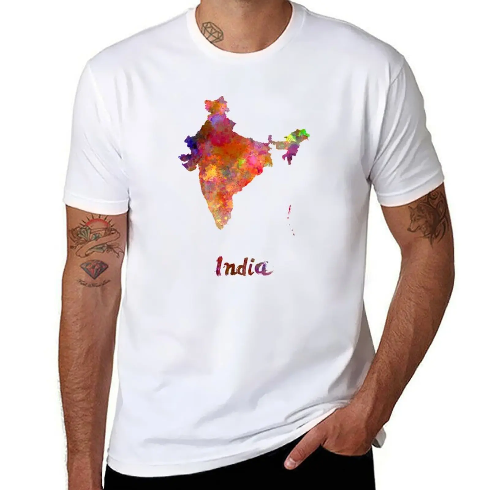 

Indiain watercolor T-Shirt man t shirt cotton high quality man t shirts graphic T-Shirt