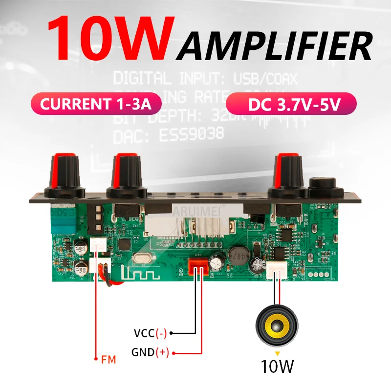 10W Mini Bluetooth Amplifier Module 5v 2*5W Stereo Bluetooth Amplifier Board 3.7v Karaoke Mic FM Radio USB TF AUX DC 3.7V-5V