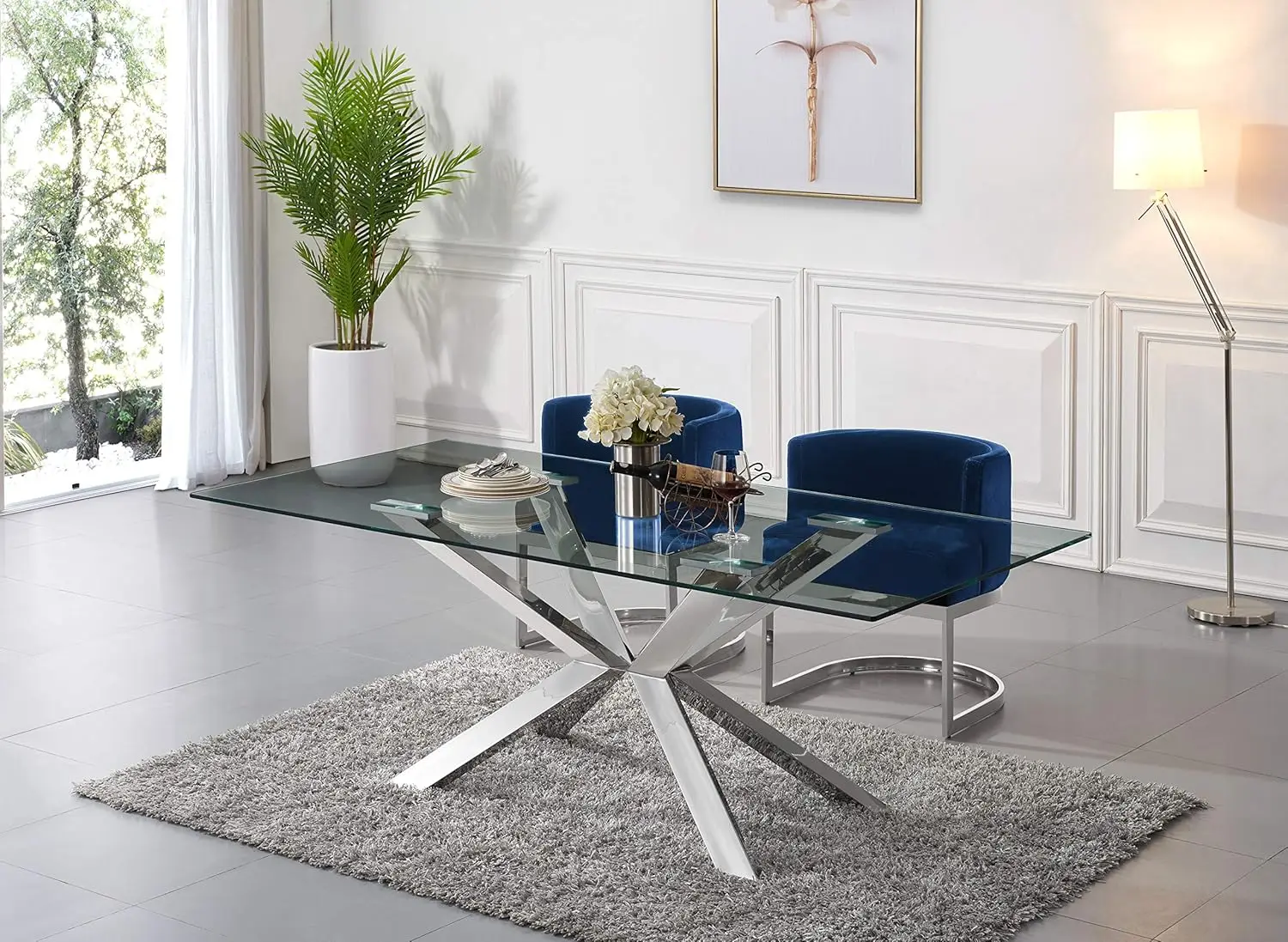 Meridian Furniture Gianna Collection Modern | Contemporary Velvet Upholstered Dining Chair With Polished Chrome Metal Frame,