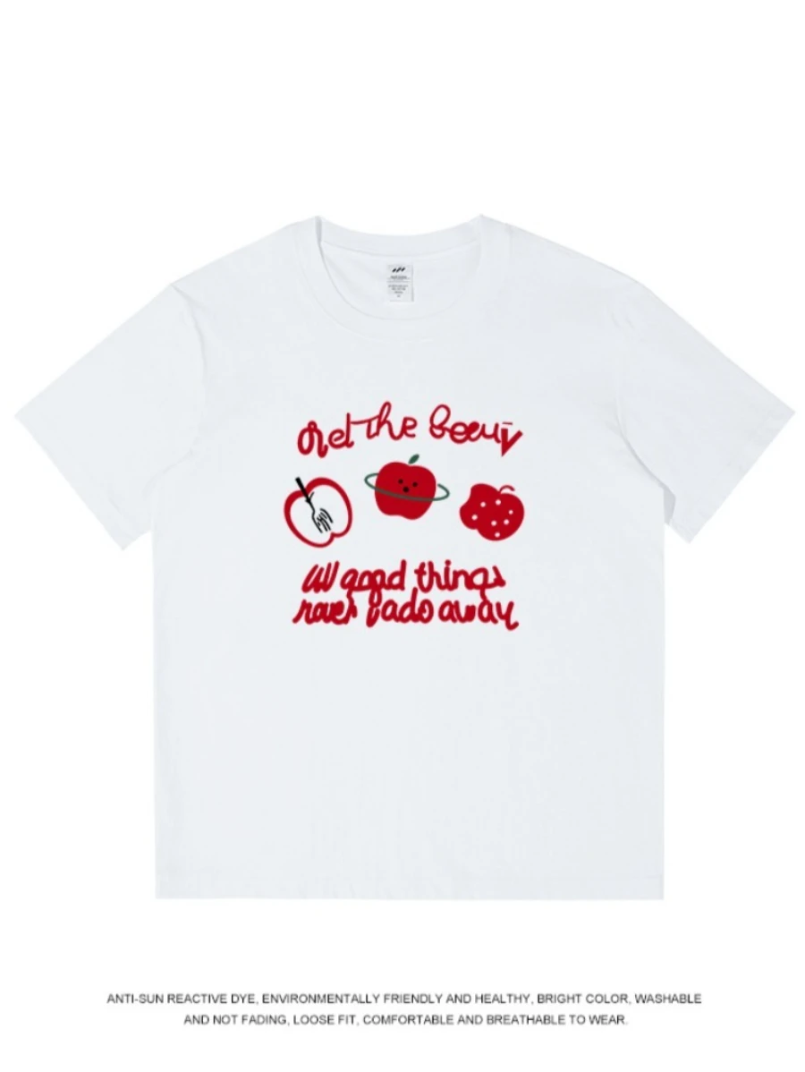 

Summer New 100% Cotton Fruit Printed T-Shirt Women's Fashionable O-Neck Loose Short Sleeved Female Casual Top
