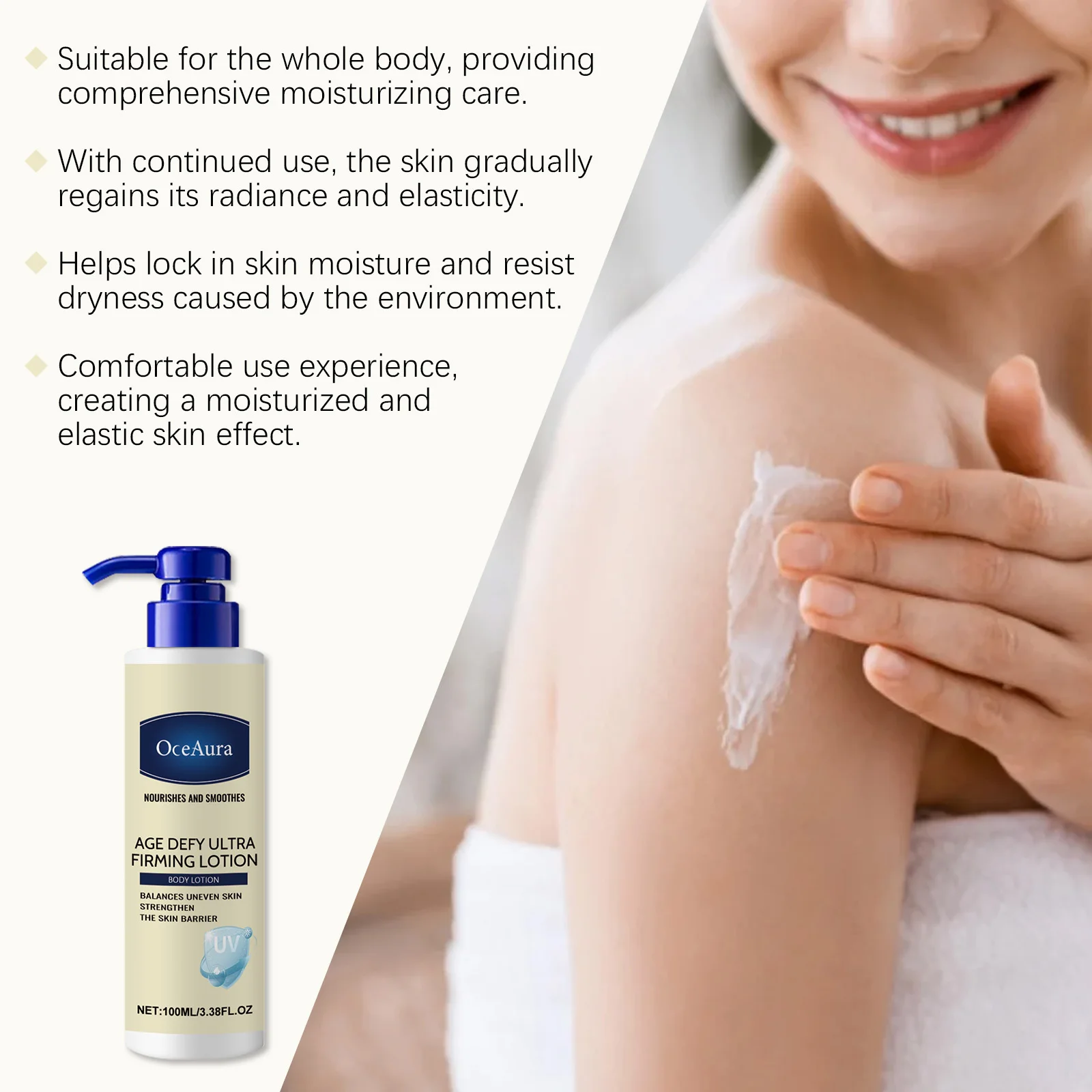 OceAura Straffende Körperlotion, feuchtigkeitsspendende Hautbarriere, Reparatur, Entfernung von Körperrissen, Hyaluronsäure, altersregende Creme, Körperlotion