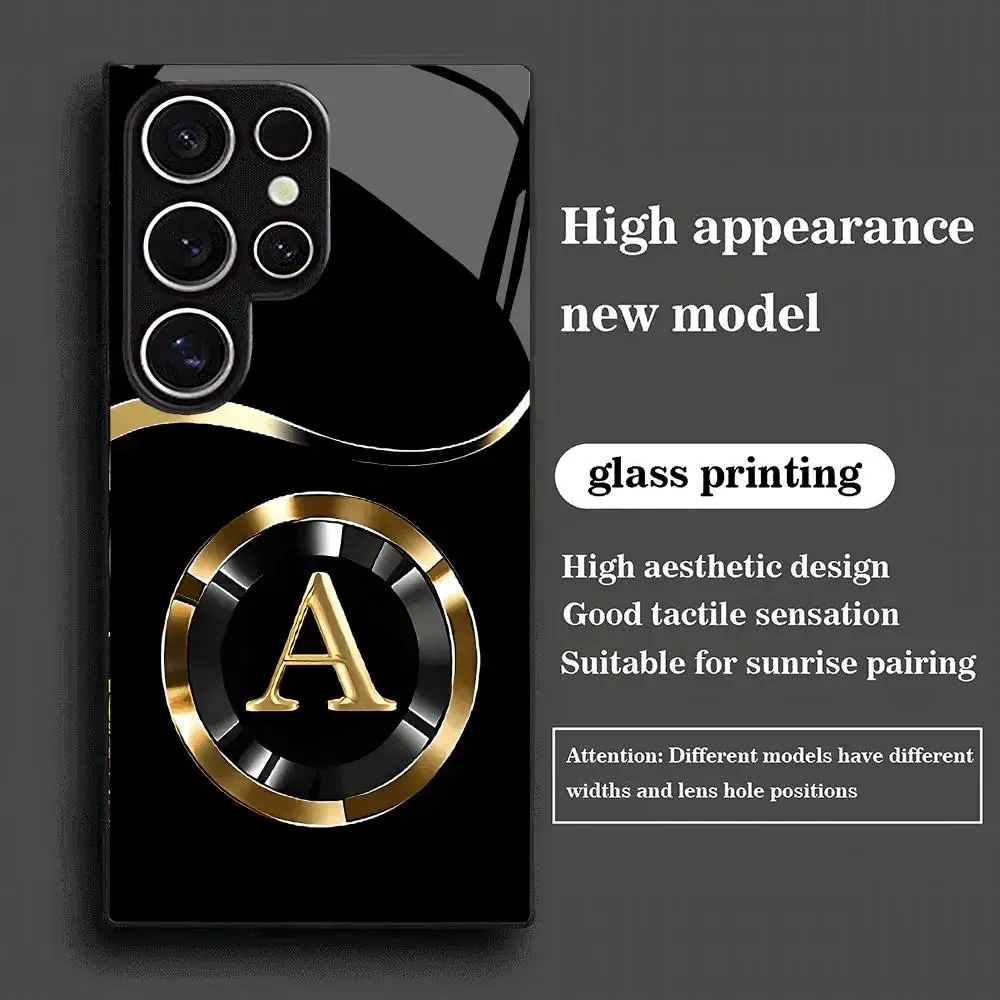 Fashion letter A tempered glass phone case suitable for Samsung Galaxy S26 S25 S24 S22 S21 S20FE/Ultra/Plus anti drop back cover