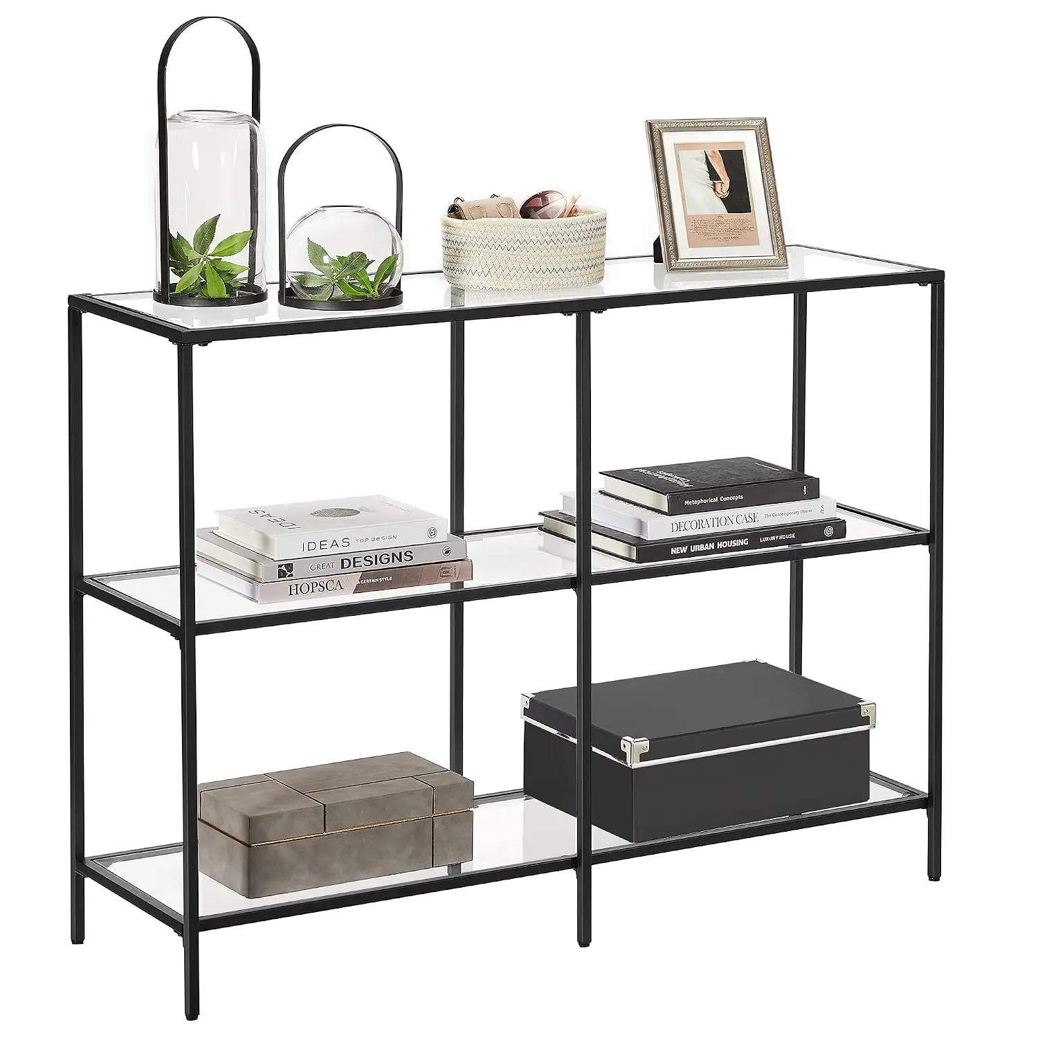 Console Table with 3 Tier Tempered Glass Shelves for Entryway Hallway 39.4
