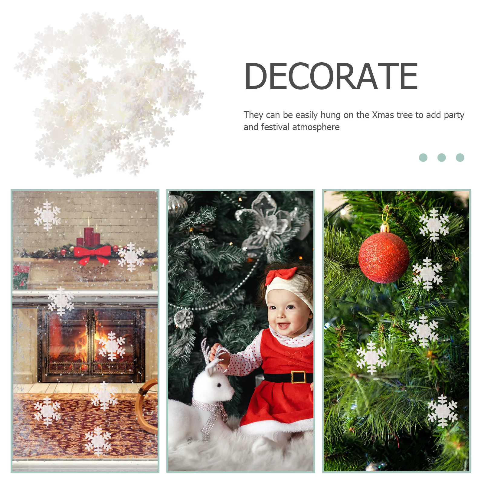 

200pcs Plastic Snowflake Decorations White Reusable Indoor Outdoor Wall Floor Tree Hanging Xmas Winter Festival Party Decor
