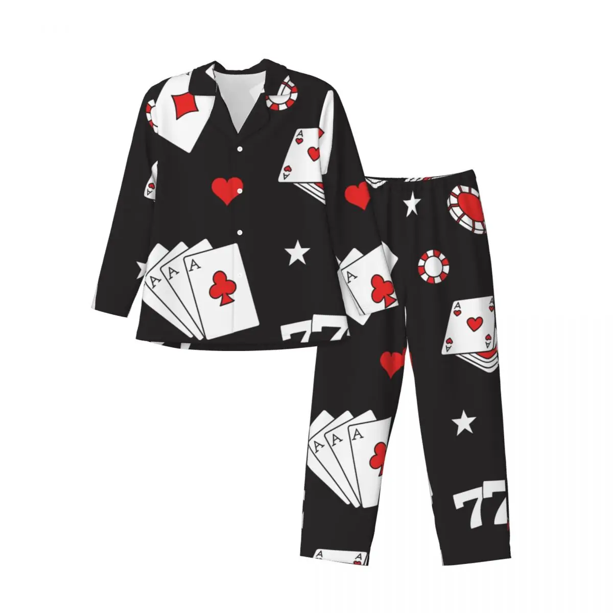 Men Pajamas Set of Autumn Winter Long-Sleeved Game Icons Cards Home Clothing Sleepwear 2PCS/Set