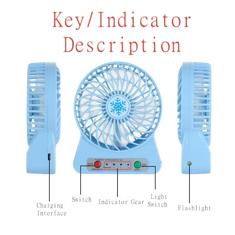 Portable Rechargeable LED Light Fan USB, Mini Desk Cooler, Third Wind Without Battery Handheld Cooling Fan