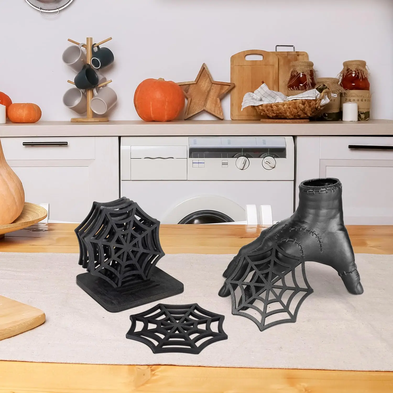 1pcs Halloween Spider Web WoodenCoasters, Creative Hollow Tabletop Decor, Black Coaster Cup Mat Pad Trivet Mats For Party