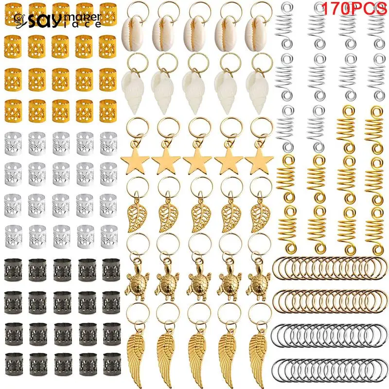 

50-170PCS Charms Dreadlock Metal African Hair Rings Beads Cuffs Tubes Dread Hair Braids Jewelry Decoration Accessories