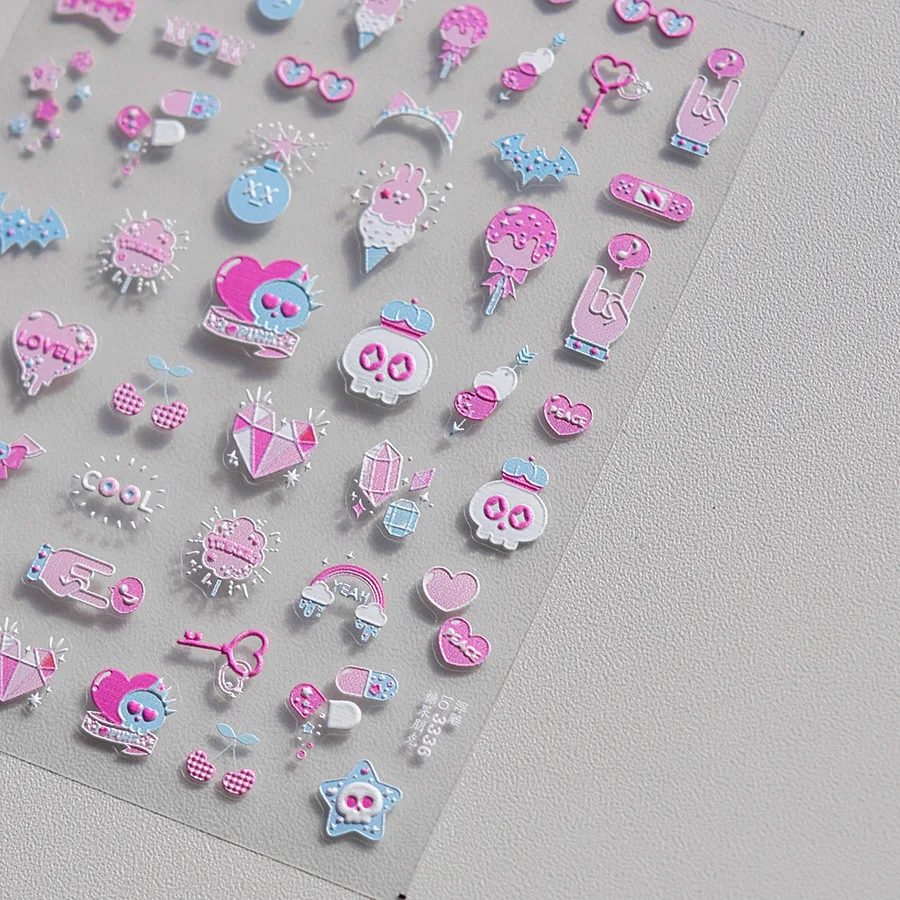 1 Sheet High Quality Pink Punk Candy Cake Nail Stickers Flash Nail Art Design Decorative Decal T-3338