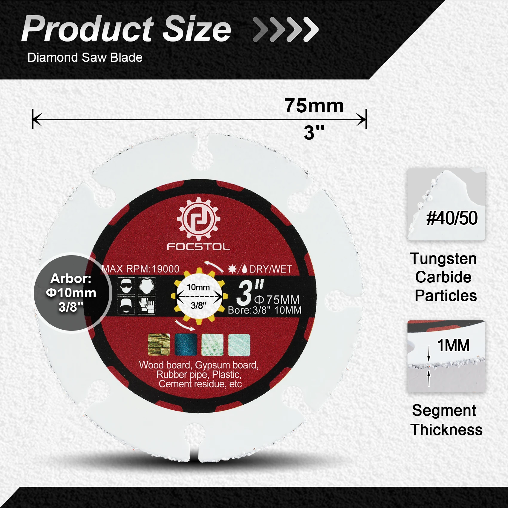 FOCSTOL Holzschneidscheibe Mini-Sägeblatt 5/10 Stück Durchmesser 75mm 3 Zoll zum Schneiden von Holz, Gummi, Kunststoff Mini-Holzsäge-Schneidscheibe – Detail 2