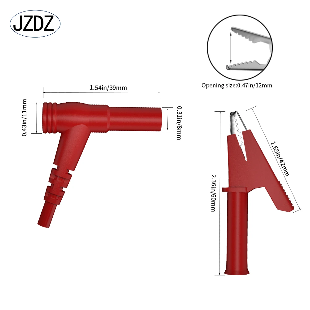 JZDZ 2pcs Test Leads Right-angle Banana Plug to Fully Insulated Alligator Clips  Wire Cable Flexible Copper Line  J.70065