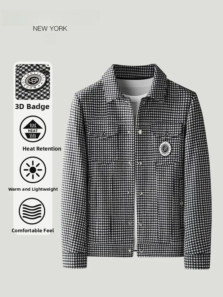 

Plaid Jaet Men's ort Sle Comfortable Collar Spring Autumn Faion Briti Sle Casual Outerwear
