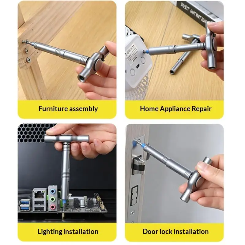 High Torque Convertible Ratchet Screwdriver T-Handle Extension Magnetic Driver Tool for Home DIY Car Repair Projects