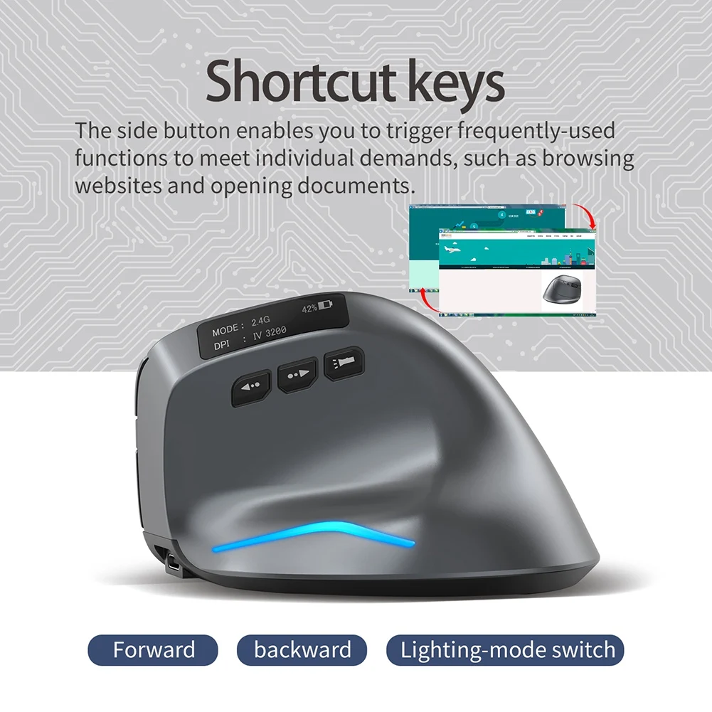 

Bluetooth Vertical Wireless Mouse With OLED Screen Rechargeable Mouse For Computer Laptop Tablet Ergonomics Mice Gaming