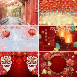 Happy New Year Festivals Red Lantern Old Orient Chinese Building Family Party Photographic Background Indoor Photocall Backdrop