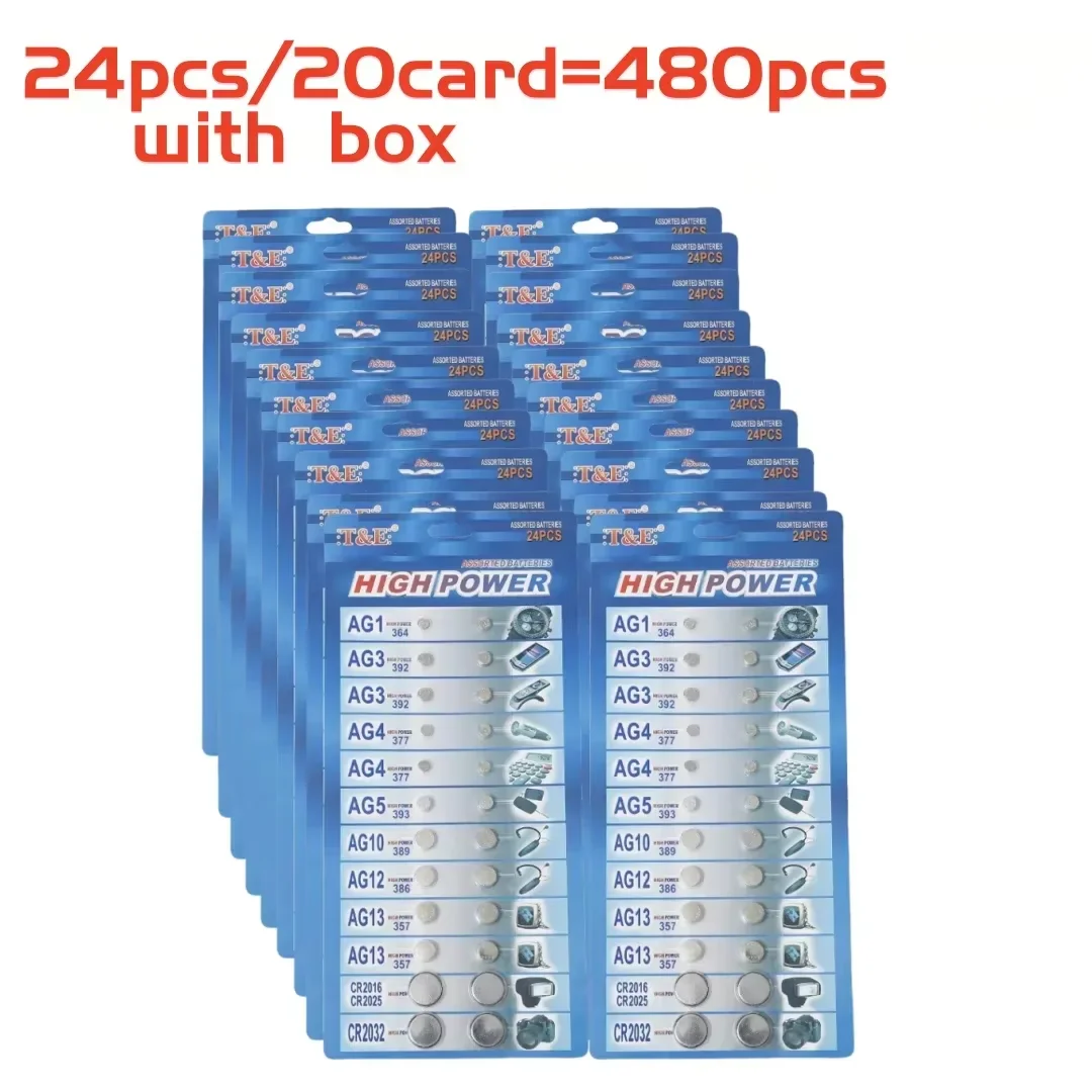 

24PCS 1.55V Button Batteries CR2032 CR2016 AG10 AG13 LR44 SR44 A76 for Watches Toys Remote Calculator (AG1 AG3 AG4 LR1154 L1142)