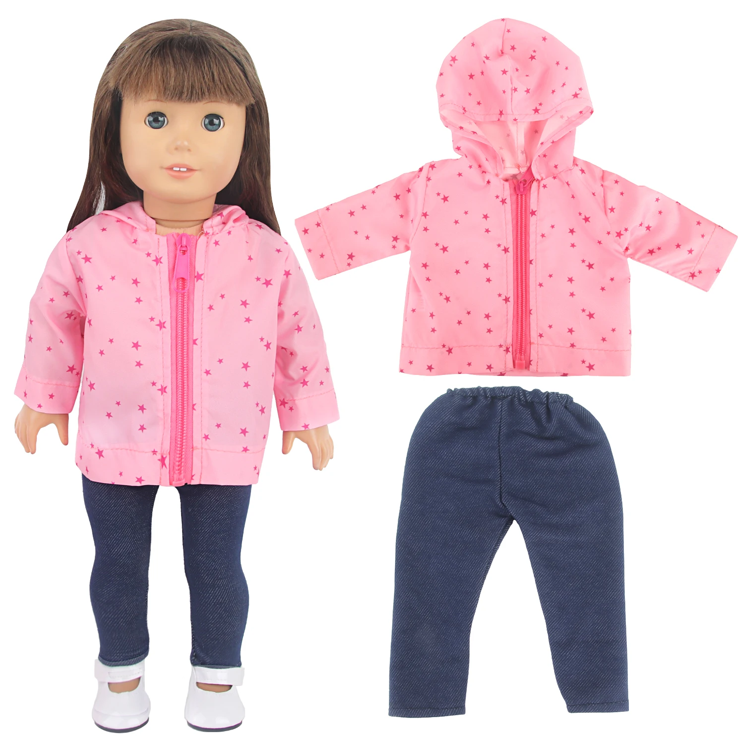 Cute 18 Inch American Doll Clothes Outfits, Star Print Hooded Jackets, Bow Tulle Dresses Suit For 43cm Baby Newborn,OG Girl Doll