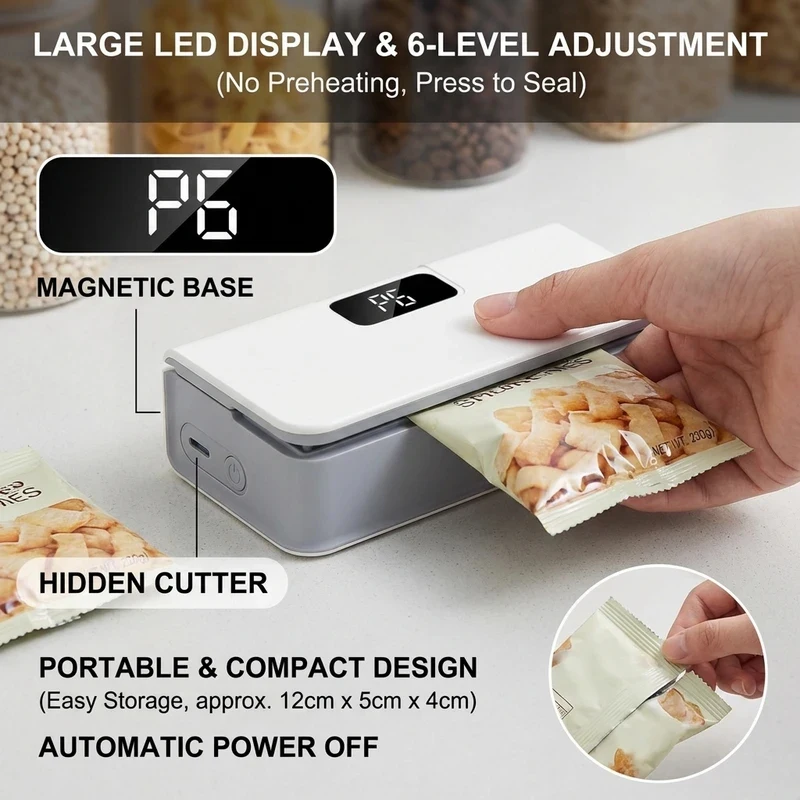 

New Mini Plastic Bag Sealer Heat Bag Sealing Machine Handheld Rechargeable Food Packaging Thermal Sealer for Kitchen Use